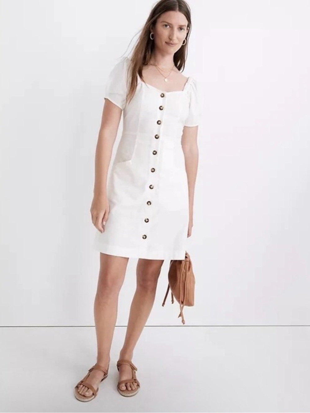 Madewell Linen-Cotton Puff-Sleeve Mini Dress in Lighthouse Size 6